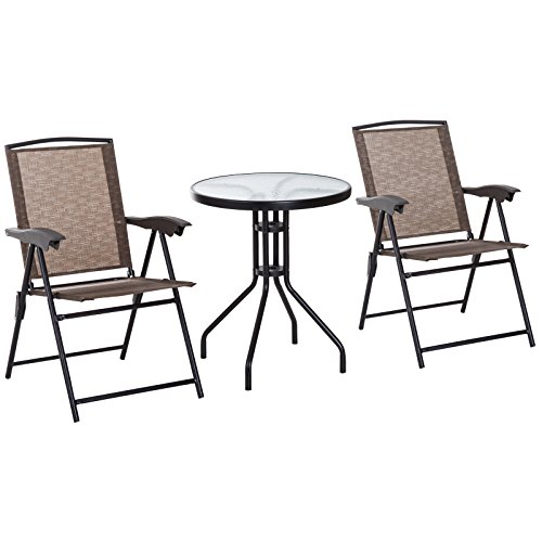 Outsunny Conjunto Mesa y 2 Sillas Muebles para Jardín Exterior Patio Terraza Silla Plegable Respaldo Reclinable a 4 Niveles Textilene Marco Acero Marrón Outsunny Conjunto Mesa y 2 Sillas Muebles para Jardín Exterior Patio Terraza Silla Plegable Respaldo Reclinable a 4 Niveles Textilene Marco Acero Marrón
