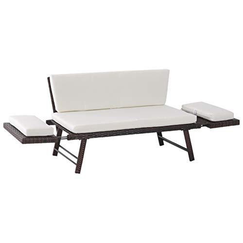 Outsunny Sofá de Dos Plazas Ratán Sintético Convertible en Cama Sofá de Jardín Exterior con Cojín Silla Mueble Mobiliario Patio Terraza Marrón 129x66x67cm Outsunny Sofá de Dos Plazas Ratán Sintético Convertible en Cama Sofá de Jardín Exterior con Cojín Silla Mueble Mobiliario Patio Terraza Marrón 129x66x67cm