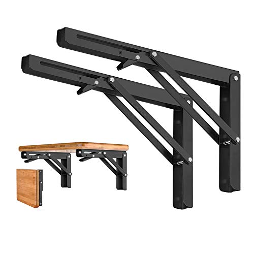 O'woda 2PCS Soporte Estantería Plegable 300mm, Montados en la Pared Soporte de Estante Plegable Pesado, Carga Máxima 60 kg, Escuadras para Estanterias Ahorrar Espacio, con Tornillossado, Negro