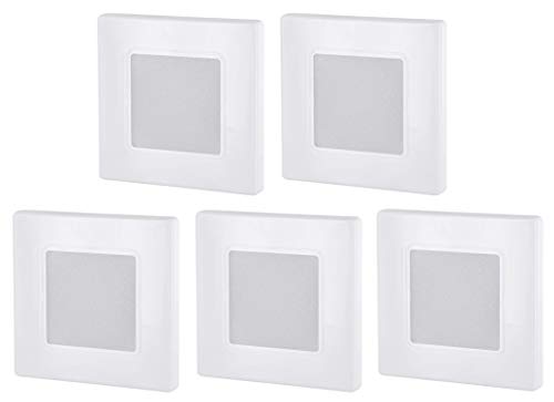 Pack de 5 focos LED empotrables para pared (230 V, cuadrados, para caja de interruptores de 60 mm, transformador LED integrado, luz blanca cálida (3000 K)