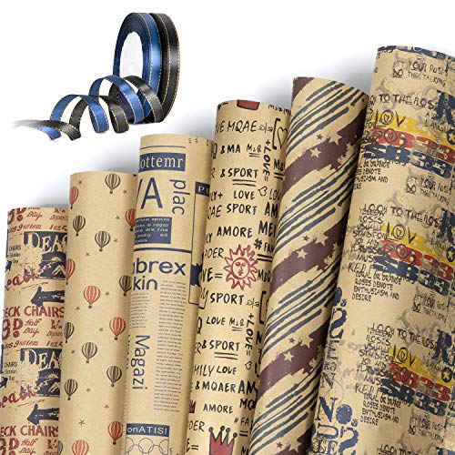 Papel de Regalo, Jolintek 6 Hojas Papel Para Envolver Regalos Papel Kraft con 2 Rollo Cinta, Retro Papel Kraft Papel Regalo Cumpleaños, Papel Envolver para Cumpleaños, Navidad, Baby Shower, 75 * 52cm Papel de Regalo, Jolintek 6 Hojas Papel Para Envolver Regalos Papel Kraft con 2 Rollo Cinta, Retro Papel Kraft Papel Regalo Cumpleaños, Papel Envolver para Cumpleaños, Navidad, Baby Shower, 75 * 52cm