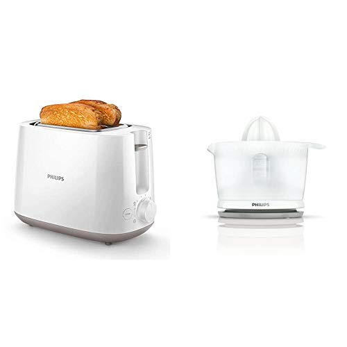 Philips Daily HD2581/00 -Tostador 830 W, Doble Ranura, Color Blanco + Daily HR2738/00 - Exprimidor, Color Blanco Philips Daily HD2581/00 -Tostador 830 W, Doble Ranura, Color Blanco + Daily HR2738/00 - Exprimidor, Color Blanco