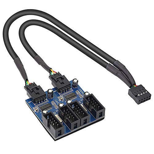 Placa base USB de 9 pines macho de 1 a 2/4 hembra USB 2.0 divisor de extensión, cable interno USB de 9 pines, adaptador de conector de 9 pines para multiplicador de puertos (35 cm)