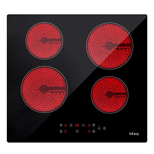Placa de vitrocerámica 4 fogones de 60 cm de ancho, color negro Placa de vitrocerámica 4 fogones de 60 cm de ancho, color negro