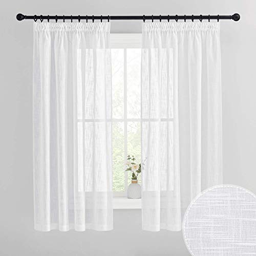 PONY DANCE Cortinas Visillos de Aspecto Lino - Cortinas Semitransparentes de Rod Bolsillo para Salón Dortimotorio Matrimonio, 2 Piezas, 140 x 160 CM, Blanco