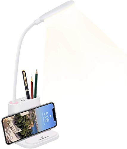 Portalápices lámpara de escritorio LED protección ocular lámpara de mesa pequeña lámpara de mesa para niños luz de lectura USB recargable con soporte para bolígrafo flexible regulable niños