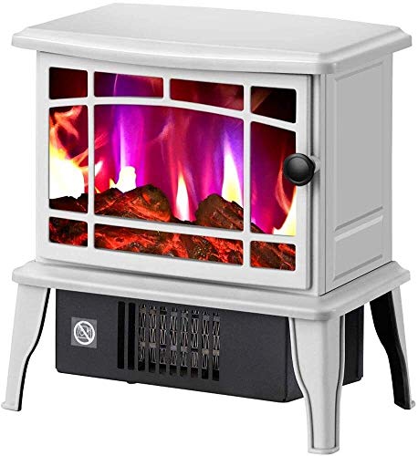 PULLEY-E - Estufa de chimenea eléctrica con efecto llama, estufa de leña, portátil, independiente, 1500 W, E (color: blanco)
