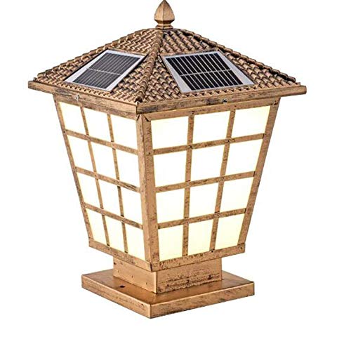 QHENS Exterior Luz de Farola Solar con Control Remoto,3 Colores IP65 Impermeable Lámpara de Exterior Pedestal Luces de Jardín Lámpara de Sobremuro para Exteriores Jardín Paredes Caminos Patio,Marrón