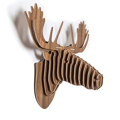 QIANGUANG® Alce Ciervo Cabeza pared Colgando Woodcraft 3D De madera Rompecabezas Construcción Equipo Cabeza animal pared Art Escultura (Marron oscuro)