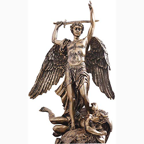 qwqqaq 15" Tall St.Michael El Arcángel Estatuas,Bronce Fundido,Dios Griego San Miguel Matando Al Demonio Lucifer Figurines,Resina Religioso Católico Escultura Bronce 38x22x22cm(15x9x9inch)