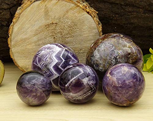 Reikiera curación de cristal amatista bola de piedra natural de la piedra preciosa de la esfera con el anillo de soporte Reiki Tabla Decoración-, seleccione un tamaño