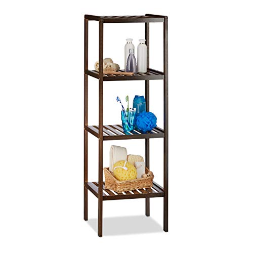 Relaxdays Estantería de baño bambú con 4 estantes, 110 x 34,5 x 33 cm, alta estantería de pie, madera, marrón obscuro Relaxdays Estantería de baño bambú con 4 estantes, 110 x 34,5 x 33 cm, alta estantería de pie, madera, marrón obscuro