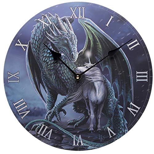 Reloj de pared con diseño de dragón y unicornio, Magick Lisa Parker