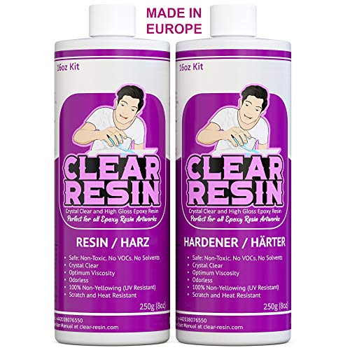 Resina epoxi CLEAR RESIN - Resina de fundición y endurecedor para madera, plástico, vidrio, joyería, arte de lienzo - no es tóxico, transparente, no es amarillo - tiempo de curado de 24 horas - 500g