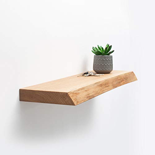 Rikmani Estante de Pared de Madera de Roble Macizo - Estante Hecho a Mano con Borde de árbol Estante de Madera Tablero de Pared 70 cm x 20 cm x 4 cm