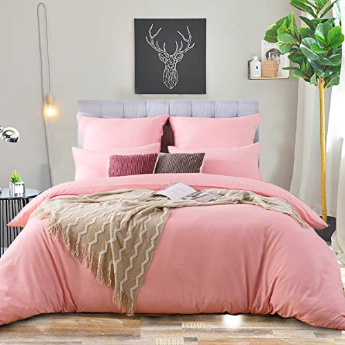 RUIKASI Ropa de cama 200 x 200 rosa suave microfibra ropa de cama para todo el año – 200 x 200 cm funda de edredón y 2 fundas de almohada de 80 x 80 cm con cremallera