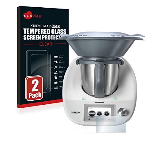 savvies Cristal Templado Compatible con Vorwerk Thermomix TM5 (2 Unidades) Protector Pantalla Vidrio Proteccion 9H Pelicula Anti-Huellas