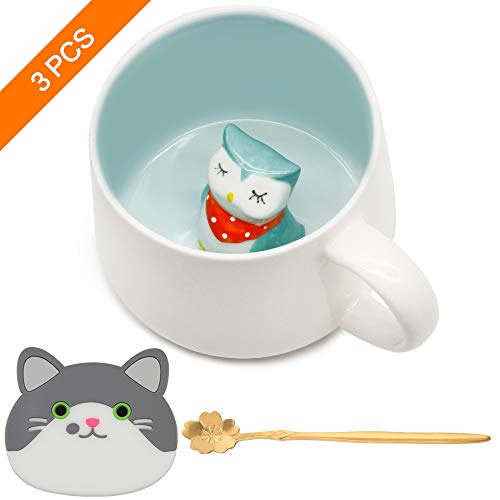 Sayopin Taza De Café De Cerámica Divertida Tazas De Té Taza De Café Búho Linda Hecha A Mano En 3D para Amigos Compañeros De Familia O Niños Taza De Café Animal como Idea De Regalo Sorpresa 13.5 oz