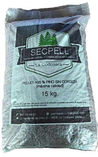 Secpell Saco de Pellet 15 Kg de Pino sin Corteza Combustible para Chimeneas y Ahumadores Pellets de madera para Estufas