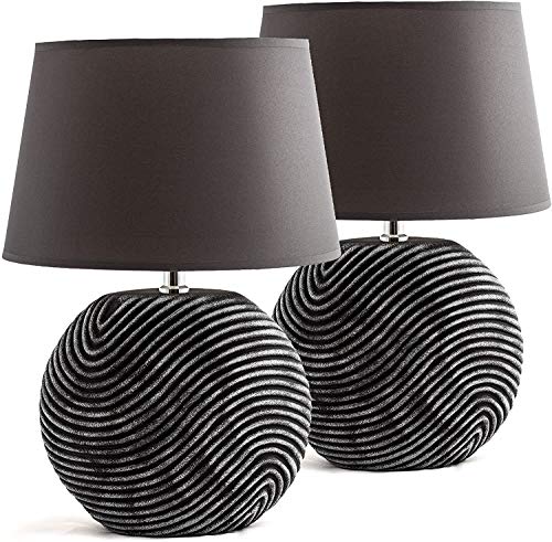 Set de 2 lámparas de mesa Brubaker de antracita en color gris, base de cerámica en dos colores de acabado en mate – altura 38 cm