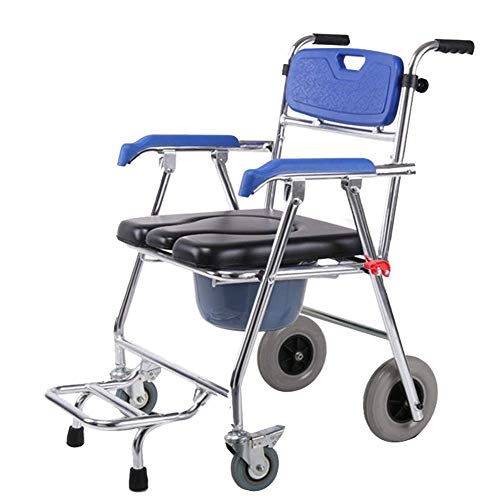 Sillas de ruedas silla de ruedas compacta for ancianos discapacitados Transporte WC - Cómoda Silla, 4 en 1 plegable - portátil, multifunción silla de ducha (4 Ruedas) de alta resistencia de aleación d