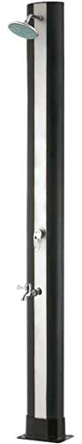 SIQUA Ducha Solar Negra de Exterior con Forma Curvada y Grifo lavapies. Fabricada en PVC y Acero Inoxidable. 2 m de Altura SIQUA Ducha Solar Negra de Exterior con Forma Curvada y Grifo lavapies. Fabricada en PVC y Acero Inoxidable. 2 m de Altura