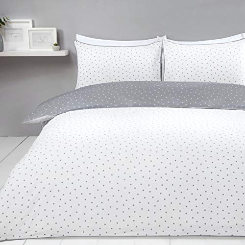 Sleepdown Juego de Funda de edredón Reversible con diseño de Lunares, Color Gris y Blanco, fácil de cuidar, con Fundas de Almohada, tamaño King (220 x 230 cm), algodón y poliéster Sleepdown Juego de Funda de edredón Reversible con diseño de Lunares, Color Gris y Blanco, fácil de cuidar, con Fundas de Almohada, tamaño King (220 x 230 cm), algodón y poliéster