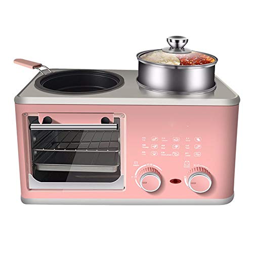 SLFPOASM Mini MáQuina De Pan AutomáTica Cuatro En Uno, MáQuina De Desayuno MultifuncióN, Mini Horno EléCtrico DoméStico, Pasteles para Hornear, MaíZ Al Vapor，Adecuada para Cocina DoméStica Pink