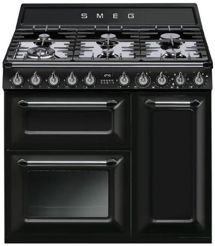 Smeg TR93BL - Cocina (Cocina independiente, Negro, Botones, Giratorio, Electrónico, Esmalte, Encimera de gas)