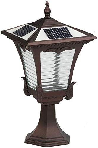 Solar sobremuro Columna marrón retro Energía Solar LED Columna de luz de estilo europeo al aire libre antiguo faro trayectoria del jardín del paisaje ligero IP65 a prueba de agua de aluminio fundido a