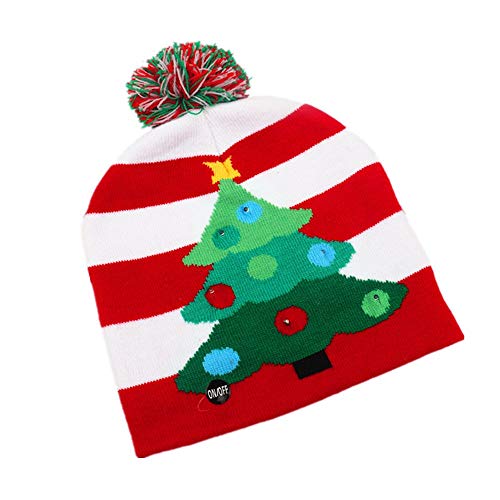 Sombrero de Navidad Año Nuevo Led Beanie de Punto Luz Iluminar Caliente Sombrero Niños Adultos Invierno Sombrero de Punto Lindo