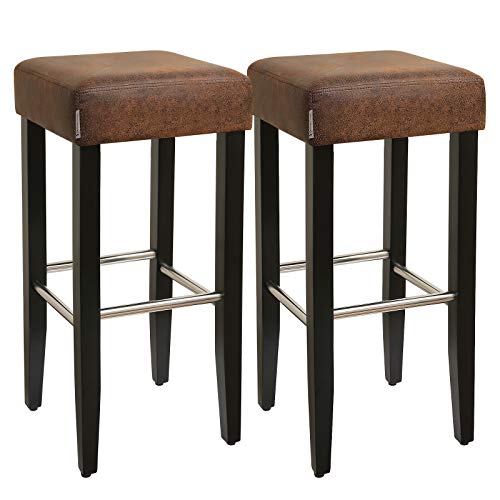 SONGMICS Juego de 2 Sillas de Bar, Asiento Acolchado, Cuero Artificial de PU con Acabados Dorados, Altura del Asiento de 76 cm, Patas de Madera Maciza con Reposapiés Ajustables, Marrón LDC33BR SONGMICS Juego de 2 Sillas de Bar, Asiento Acolchado, Cuero Artificial de PU con Acabados Dorados, Altura del Asiento de 76 cm, Patas de Madera Maciza con Reposapiés Ajustables, Marrón LDC33BR