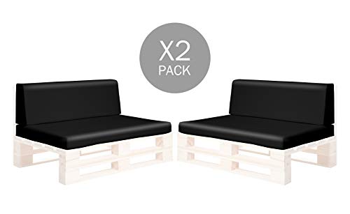 SUENOSZZZ-ESPECIALISTAS DEL DESCANSO Pack 2 Asientos y respaldos para Sofas de palets, Cojines Chill out Rellenos con Espuma y enfundados en Polipiel Color Negro