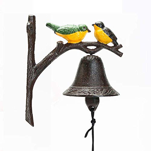 Sungmor - Campana de Hierro Fundido para Colgar en la Pared, Hecha a Mano, Decorativa para Puerta, diseño de pájaros, decoración para el hogar y la Tienda y al Aire Libre, 2-Birds