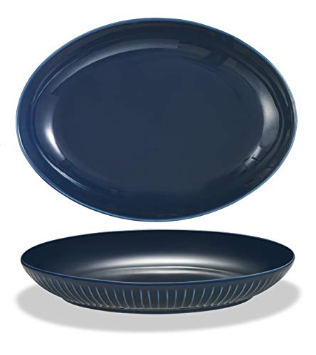 Supremery Juego de 2 platos de pasta de cerámica, ovalados, 23 cm, platos hondos, aptos para lavavajillas y microondas, color azul