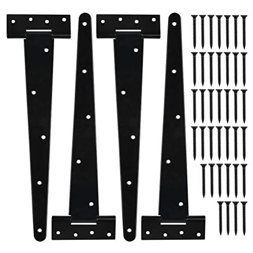 TIMESETL Bisagra en T Negro, 4 piezas bisagras plegables con Tornillos para puertas de fábrica, puertas de almacén, puertas de jardín 40CM