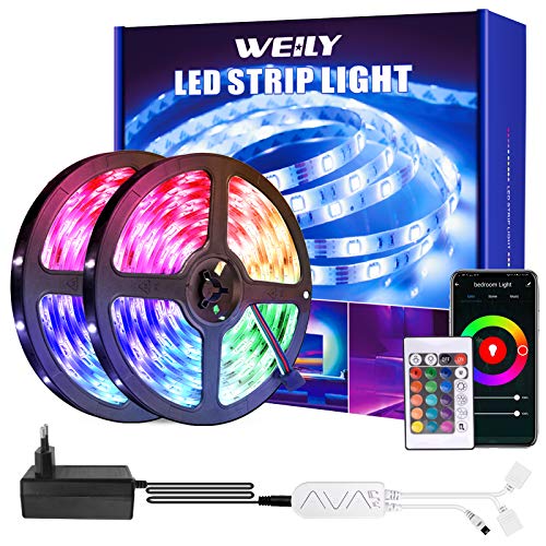 Tiras LED WIFI, 15M Luces LED SMD5050 RGB con 450 LEDs, Control de APP y Remoto Control, Sync con Música, 4 Modos de Brillo y 16 Colores