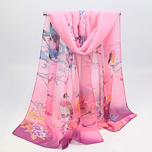 TLXOZ Bufanda Estampada de Animales de Flores largas para Mujer Bufandas de Gasa Bufandas de Seda Falsas de Moda para Mujer