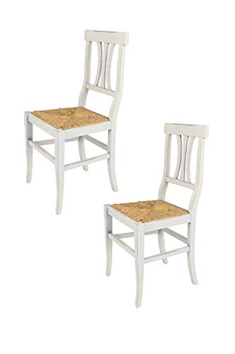 Tommychairs - Set 2 sillas Shabby Chic Artemisia para Cocina y Comedor, Estructura en Madera de Haya Envejecida artesanalmente a Mano y Asiento en Paja