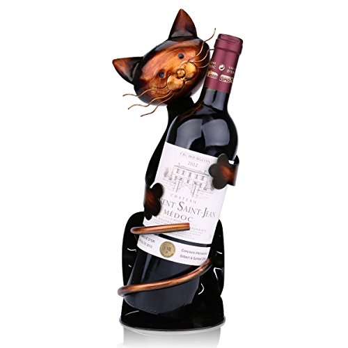 TOOARTS - Soporte para Vino - Mi Agradable Tarde - Botellero forma de Gato,Estilo Metálico para la Decoración del Hogar Bar (Escultura de Hierro de Arte Decorativa)