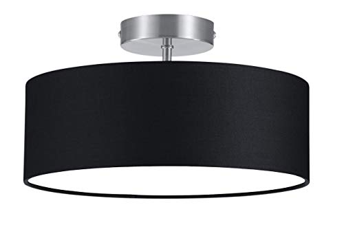 Trio - Plafón con 2 luces, E14, pantalla de algodón negro, diámetro 30 cm, color negro