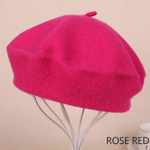 TUOLUO Boina para Mujer Artista Lana Cálida Boina Color Vintage Color Sólido Elegante Gorro De Invierno Hat Rosa