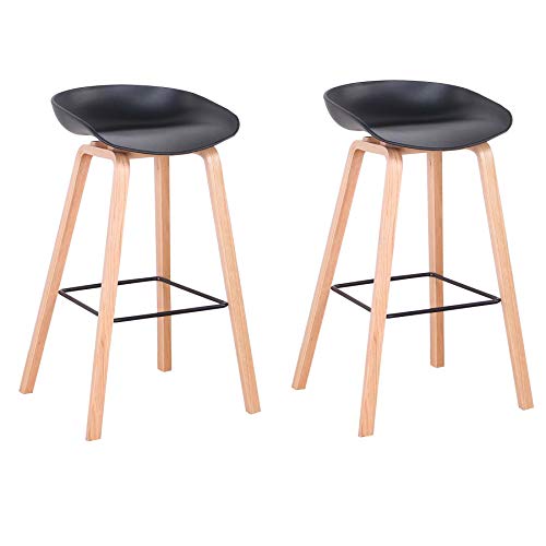 Uderkiny Juego de 2 Taburetes de Bar con Asientos de plástico y taburetes Altos con Patas de Madera para Bar Cocina restaurantes y Pubs (Negro)