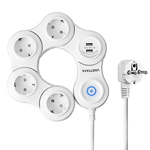 VASTFAFA Regleta Enchufe,Regleta Enchufes de 4 Tomas y 2 Puertos USB(5V,2.4A) y 1 Interruptor,Rotativo Regletas de 4 Enchufes con Protección de Sobretensiones Cable 1.5m(3680W,Blanco) VASTFAFA Regleta Enchufe,Regleta Enchufes de 4 Tomas y 2 Puertos USB(5V,2.4A) y 1 Interruptor,Rotativo Regletas de 4 Enchufes con Protección de Sobretensiones Cable 1.5m(3680W,Blanco)