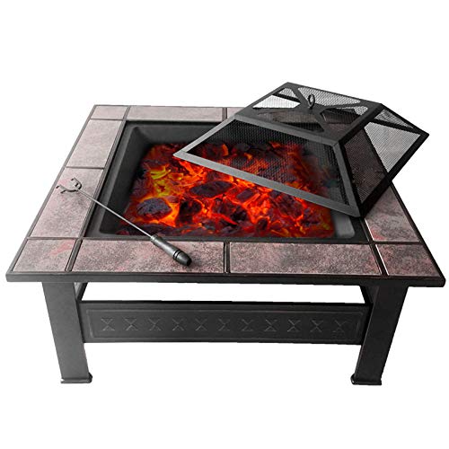 VEDKYY Brasero Exterior Jardin Leña Hierro Fundido Metal Barbacoa Carbon con Parrilla Tapa Patas De Mesa Terraza, Hoguera Recipiente para Fuego Grande, Fire Pit Vintage De Obra 3 En 1 Interior Patio