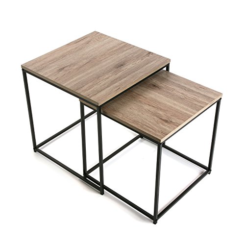 Versa Cambridge Set de 2 auxiliares Juego mesas Nido de café, Roble, Marrón y Negro, 50 x 50 x 50 cm Versa Cambridge Set de 2 auxiliares Juego mesas Nido de café, Roble, Marrón y Negro, 50 x 50 x 50 cm