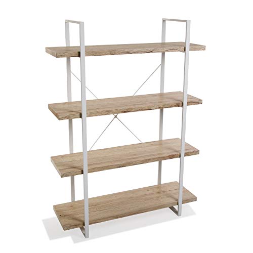 Versa Kiel Estantería de Pared de Estilo Industrial Biblioteca de Madera Aglomerada con 4 Baldas o Estantes Librería Comedor Salon, 141 x 33 x 100 cm, MDF y Metal, Blanco y Marrón Versa Kiel Estantería de Pared de Estilo Industrial Biblioteca de Madera Aglomerada con 4 Baldas o Estantes Librería Comedor Salon, 141 x 33 x 100 cm, MDF y Metal, Blanco y Marrón