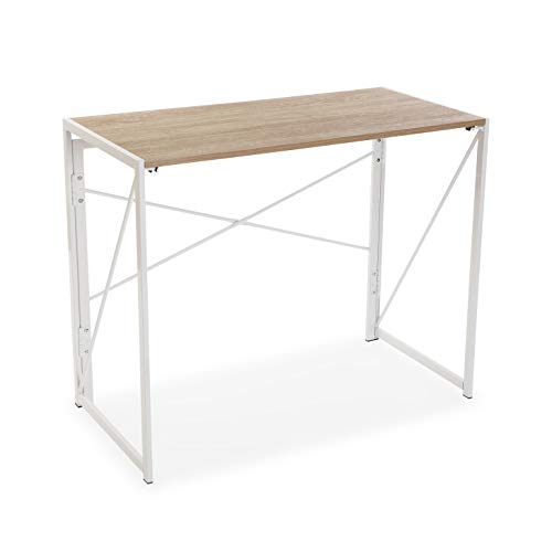 Versa Mesa de Escritorio para Ordenador Despacho Plegable Jack, Madera, Marrón y Blanco, 74 x 45 x 90 cm