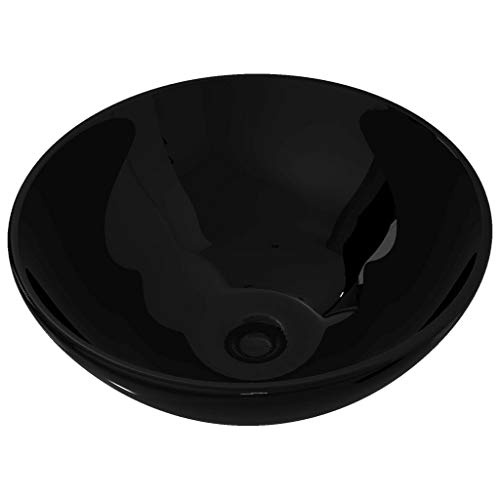 vidaXL Lavabo de Baño Moderno Redondo Cerámica Negro Brillo Lavamanos de Aseo vidaXL Lavabo de Baño Moderno Redondo Cerámica Negro Brillo Lavamanos de Aseo