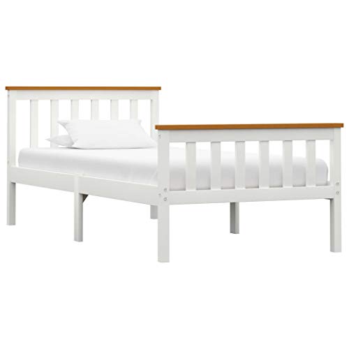 vidaXL Madera Maciza de Pino Estructura de Cama Individual Blanca 90x200 cm Somier Muebles de Dormitorio Habitación